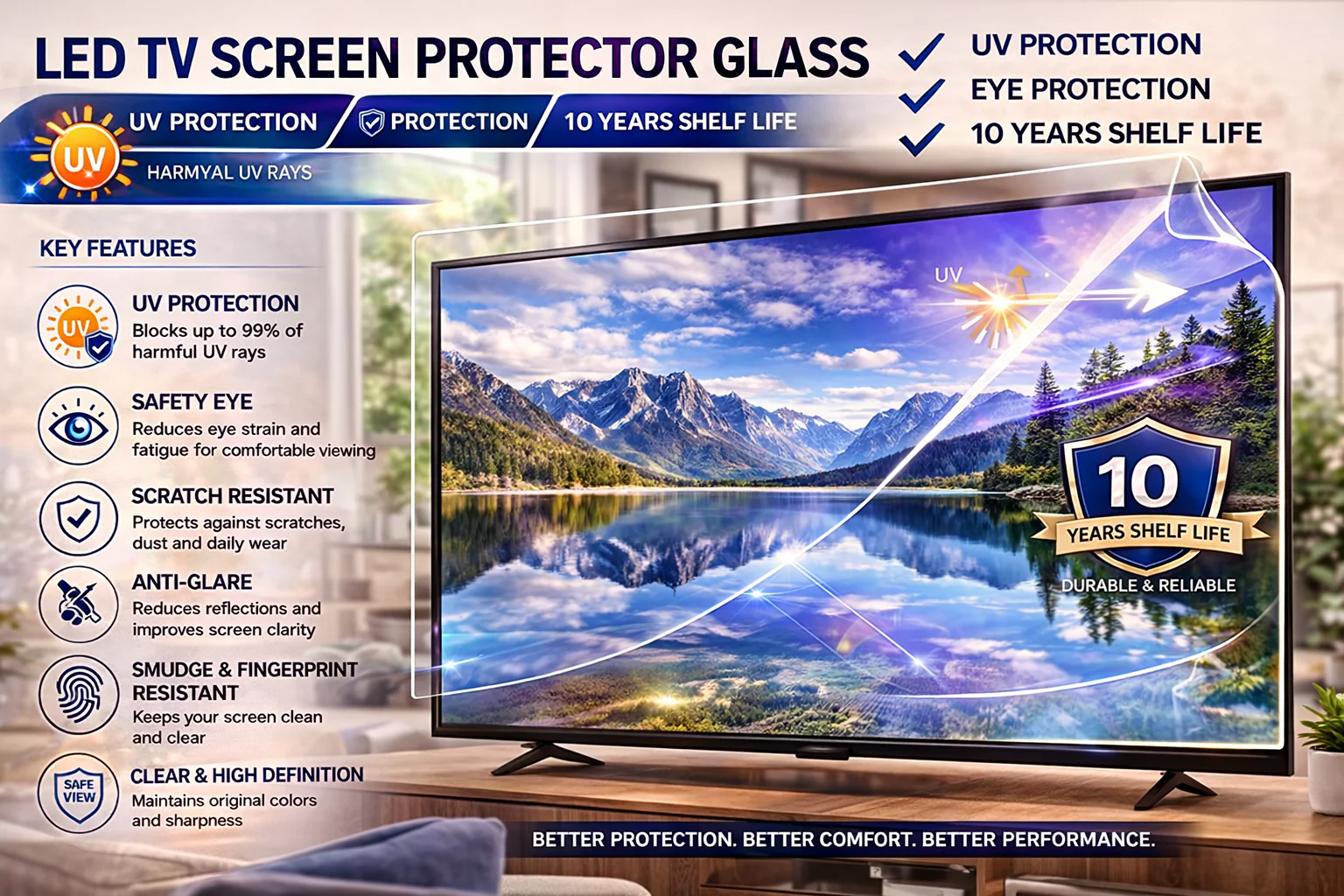 50 Inch 4K Led tv screen protector  Ultra clear / Crystal clear 4k original Quality with invisible UV Coat (suitable all tv #sony,#lg,#samsung ) - Image 2